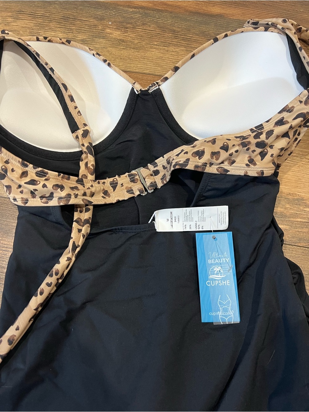 CUPSHE Leopard Print & Black Women’s One-Piece Swimsuit *NEW* - Picture 2 of 2